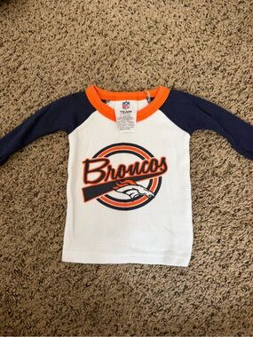NFL Broncos Kids Long-Sleeve Raglan Shirt - White, Navy & Orange